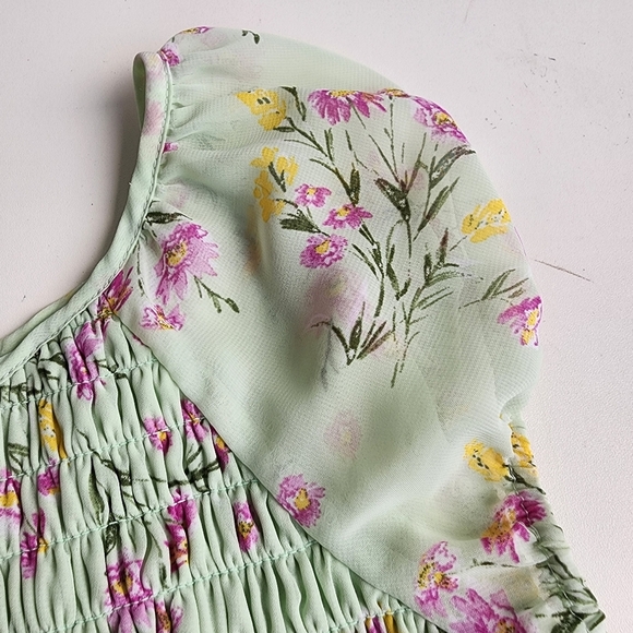 Lilt Green Pink Yellow Smocked Top Semi Sheer Cap Sleeve Sundress Sz 10 - Picture 8 of 12